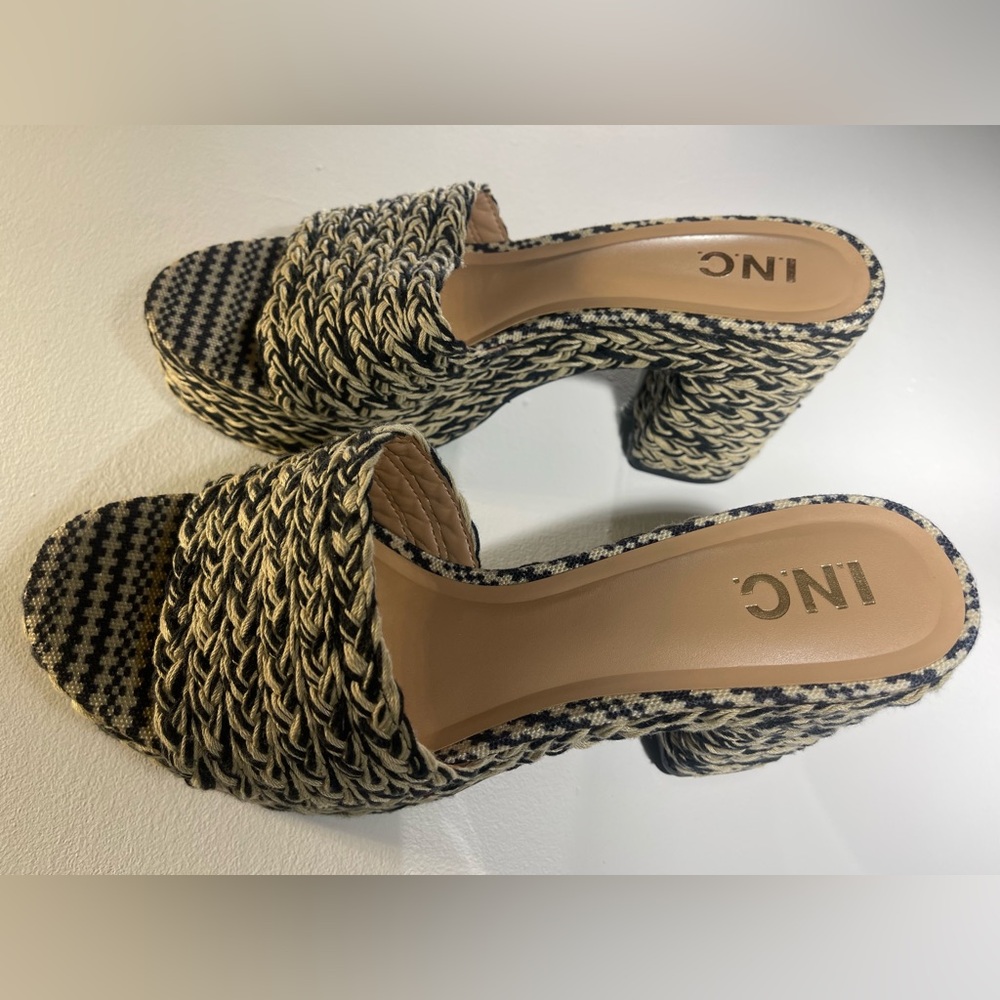 INC International Concepts Black and Tan Woven Platform Sandals
